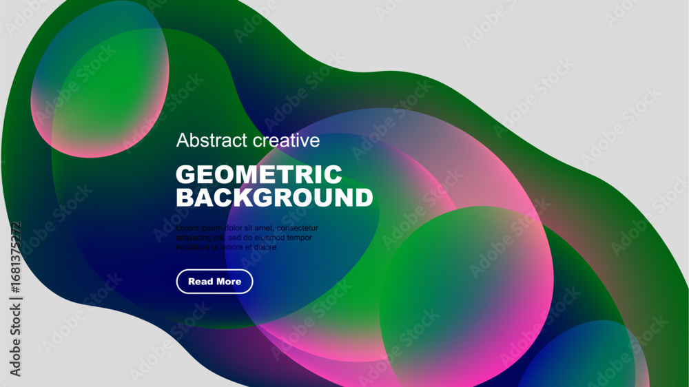 Aufkleber vibrant abstract shapes overlap, creating colorful geometric background. text block present with rea