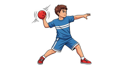 Dodgeball Action: An illustration capturing a dynamic moment, showcasing a boy in the midst of throwing a dodgeball, emphasizing movement and focus