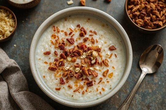 Traditional sweet vermicelli pudding with nuts, enjoyed during festive celebrations in Asia