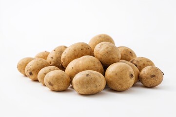 Potatoes isolated on a clean white surface, representing farm-fresh food and natural health