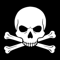 Black and White Skull and Bones Crossbones Poison Icon