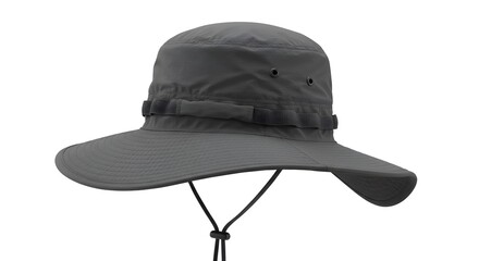 Grey Wide-Brimmed Outdoor Sun Hat with Chin Strap for Hiking, Fishing, and Adventure Protection