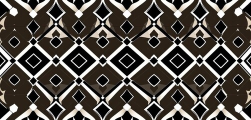 Elegant monochrome geometric seamless pattern featuring thin lines, diamonds, and rhombuses in an Art Deco style, black and white, background