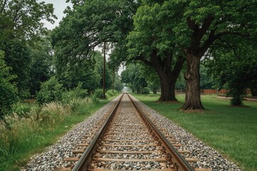 Obraz premium Railroad Track Adjacent to Green Park and Trees