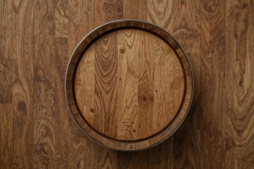 Fototapeta premium Metal-hooped wooden cask standing alone on a plain backdrop