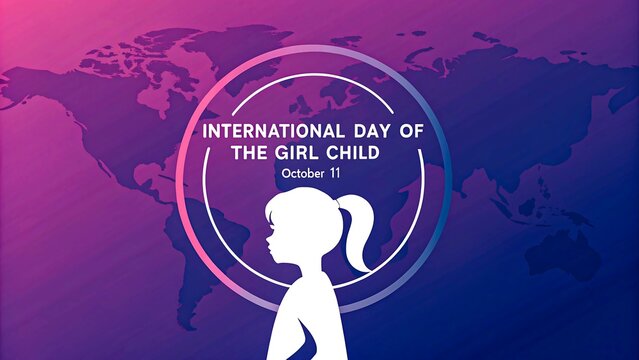 International Day of the Girl Child October 11 Poster with Girl Silhouette and World Map Background Design
