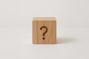Wooden cube block with a question mark sitting on a surface.