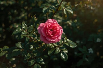 Garden filled with pink rose blossoms