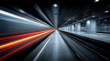 Dynamic Blur of Train in Motion at Subway Station Perspective