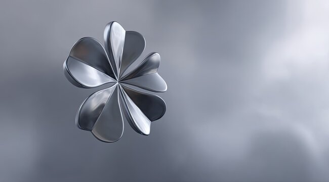 Metallic clover, 3D render, gray background
