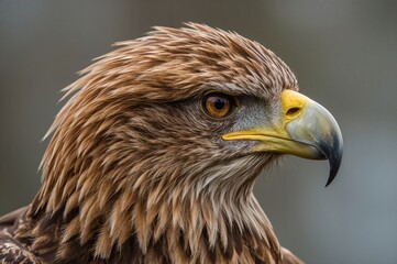 Fototapeta premium The golden eagle, a powerful raptor, inhabits the Northern Hemisphere and is recognized as the largest bird of prey in North America, featuring a body cloaked in dark golden brown feathers.