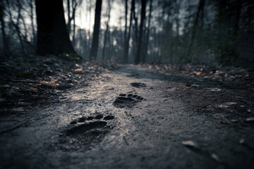 Mysterious Bear Tracks in Dark Forest Path