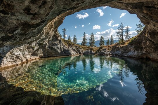 Subterranean water entry point in a karst cave system known as a swallow hole (sinkhole, ponor) in a polje area