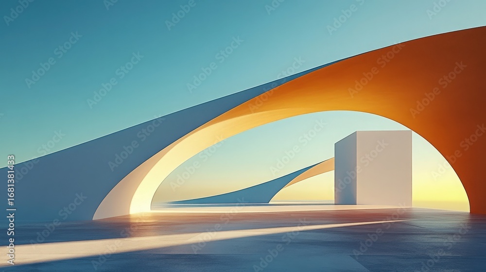 Canvas Prints architectural abstract with arches and cube