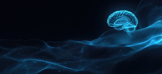 Abstract digital brain graphic with swirling blue energy