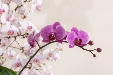 Fototapeta premium Branches adorned with blooming purple orchids