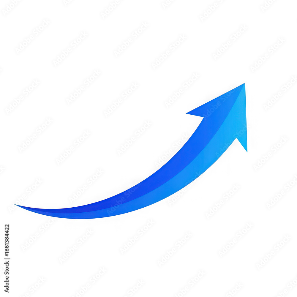 Poster blue arrow curving upwards with gradient shading on a black background curve isolated on a transpare