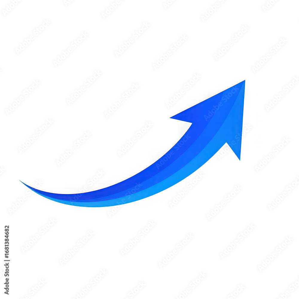 Poster blue arrow curving upwards with gradient shading on a black background curve isolated on a transpare