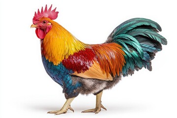 Fototapeta premium Isolated Rooster with Colorful Plumage on White Background