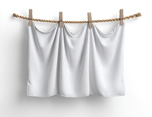Three white cloths draped on a rope, held by clothespins