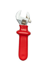 Isolated Adjustable Wrench with Red Handle for Tools and DIY Projects. Transparent background.