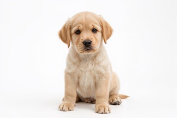 Young Labrador Retriever puppy isolated on a plain white backdrop