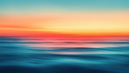 Pastel Gradient Pattern: Abstract Sea In Deep Blue, Orange, And Red With Soft Horizontal Backdrop And Blurred Light Fuzz Gradient