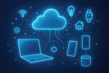 Connected Smart Devices and Cloud Computing Network with Neon Glow smart home internet of things