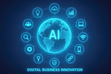 Digital Business Innovation with Global AI Network and Icons artificial intelligence world