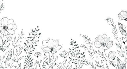 Delicate floral sketch with botanical elements nature leaves