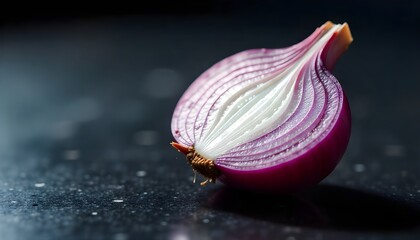 A halved red onion isolated on a clean white background, studio lighting, sharp focus, showcasing the intricate layers and textures.