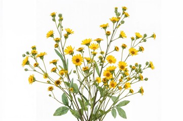 Yellow wildflower branches depicted in watercolor on a white canvas