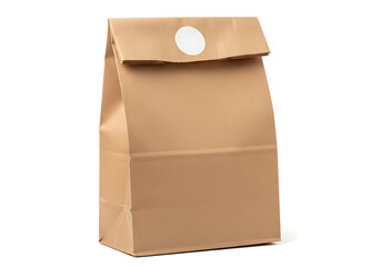 Brown paper lunch bag isolated on white background