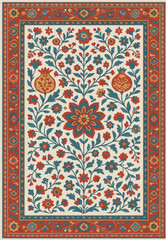 Folk art inspired Persian Vector Carpet with modern Pattern in high definition isolated on white canvas with trending colors
