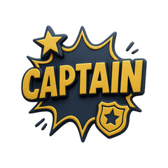 Captain text emblem with star and shield isolated on transparent background