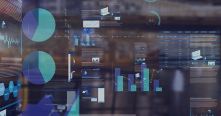 Animation of data processing over cityscape - Powered by Adobe