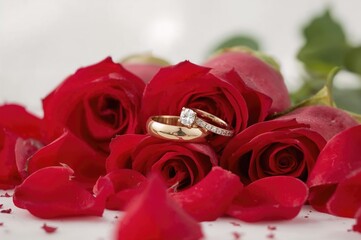 Rings for marriage surrounded by flowers
