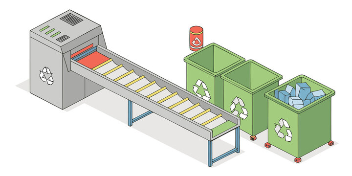 Automated Recycling System Processes Materials onto Conveyor Belts for Sorting into Bins