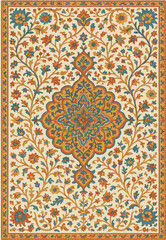 Folk art inspired Persian Vector Carpet with modern Pattern in high definition isolated on white canvas with trending colors
