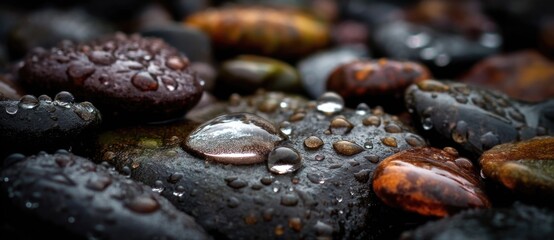 Obraz premium Wet pebbles after rainfall close-up