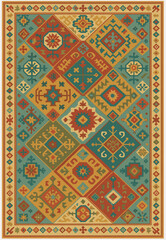 Folk art inspired Persian Vector Carpet with modern Pattern in high definition isolated on white canvas with trending colors
