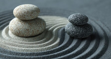 Zen stones on sand, yin and yang design