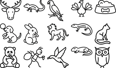 Obraz premium Vector art of collection of animal illustrations in outline style