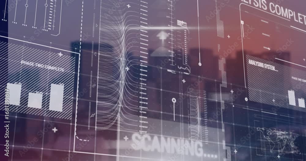 Fototapete digitally hud interface is scanning and analyzing the database representing modern technology