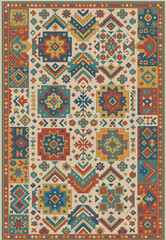 Folk art inspired Persian Vector Carpet with modern Pattern in high definition isolated on white canvas with trending colors
