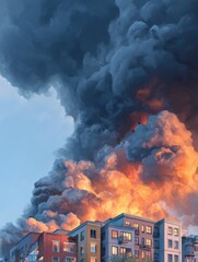 City Fire Dramatic Smoke Sunset