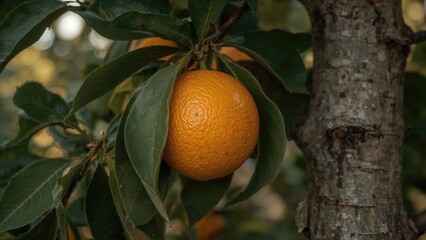 Radiant Orange Fruit Clinging to a Citrus Limb