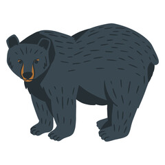 Serene Black Bear Illustration:  Hand-Drawn, Flat Style, Wildlife Nature Design.