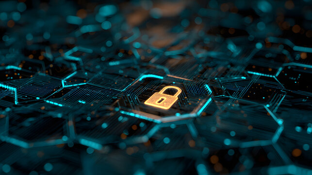 Abstract crypto cyber security technology on global etwork background. Digitaltheme. 3D illustration