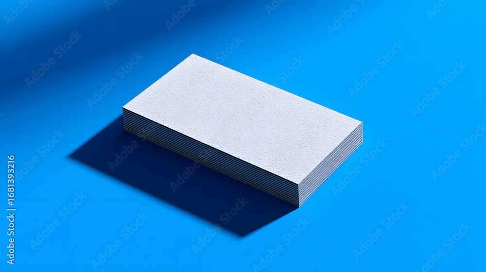 Poster a simple, geometric white cube casts a subtle shadow on a vivid blue studio backdrop, creating a mod